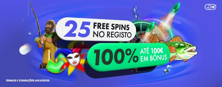 Oferta de 25 free spins em Slots Machines e 100€ em bónus de casino.